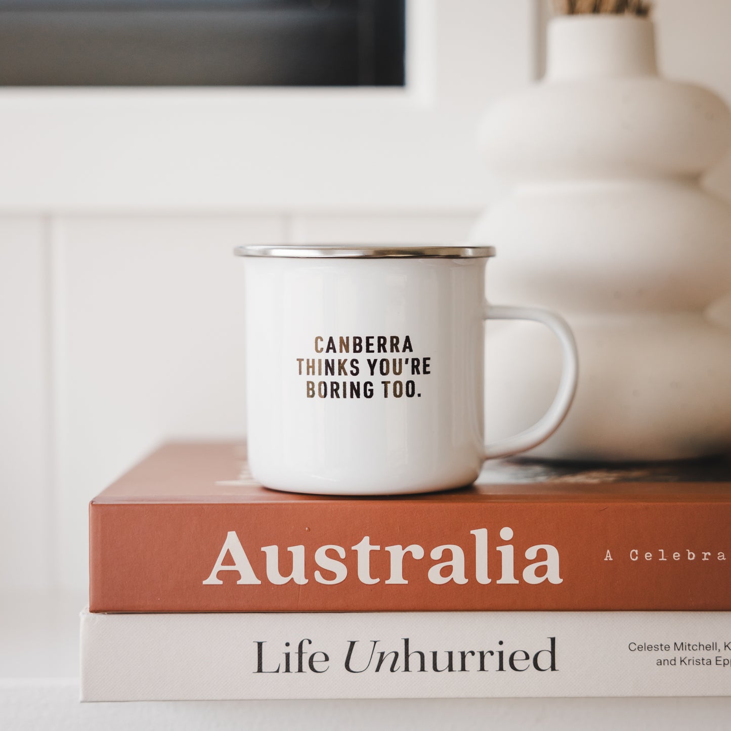 Canberra Thinks You're Boring Too Enamel Mug