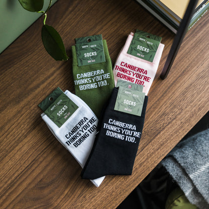 Canberra Thinks You're Boring Too Socks